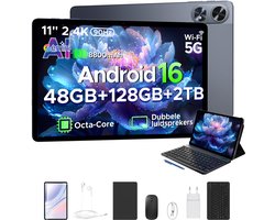POCKAM P11 Pro - Tablet - 48 GB RAM (8+40 GB) + 128 GB ROM (2 TB/TF) - 11 inch FHD+ 90 Hz - Android 16 - 8800 mAh/18 W - T7250 - Dubbele luidsprekers - Gemini AI - Face ID - Widevine L1 - Complete accessoirebundel met toetsenbord en stylus - Grijs