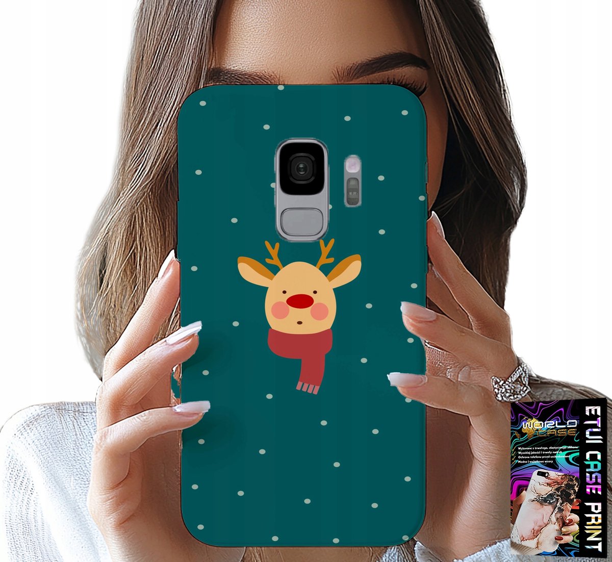 HOESJE VOOR SAMSUNG GALAXY S9 - RENDIER OP EEN GROENE ACHTERGROND MET KERSTPATRONEN