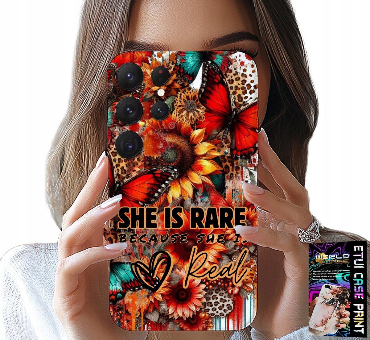 HOESJE VOOR SAMSUNG GALAXY S22 Ultra - ZIJ IS ZELDZAAM, ZONNEBLOEMEN, BLOEMEN, VLINDERS