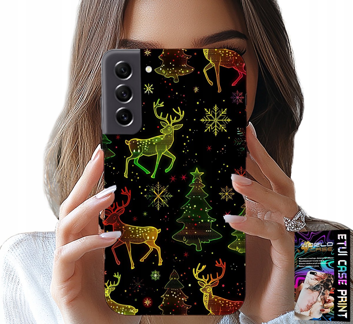 HOESJE VOOR SAMSUNG GALAXY S22 PLUS - RENDIER, SNEEUWVLOK, KERSTBOOM + GLAS
