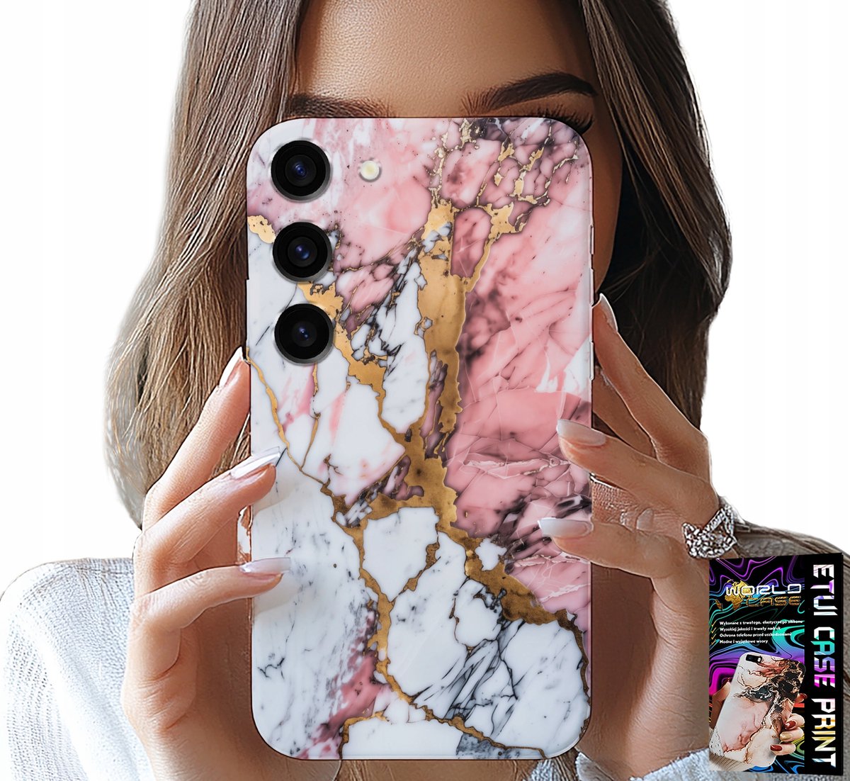 HOESJE VOOR SAMSUNG GALAXY S23 PLUS - ROZE WIT MARMER, STEENPATROON