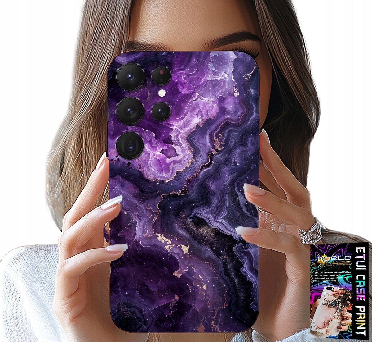HOESJE VOOR SAMSUNG GALAXY S24 ULTRA - PAARS MARMER MODIEUS VOOR DAMES + GLAS