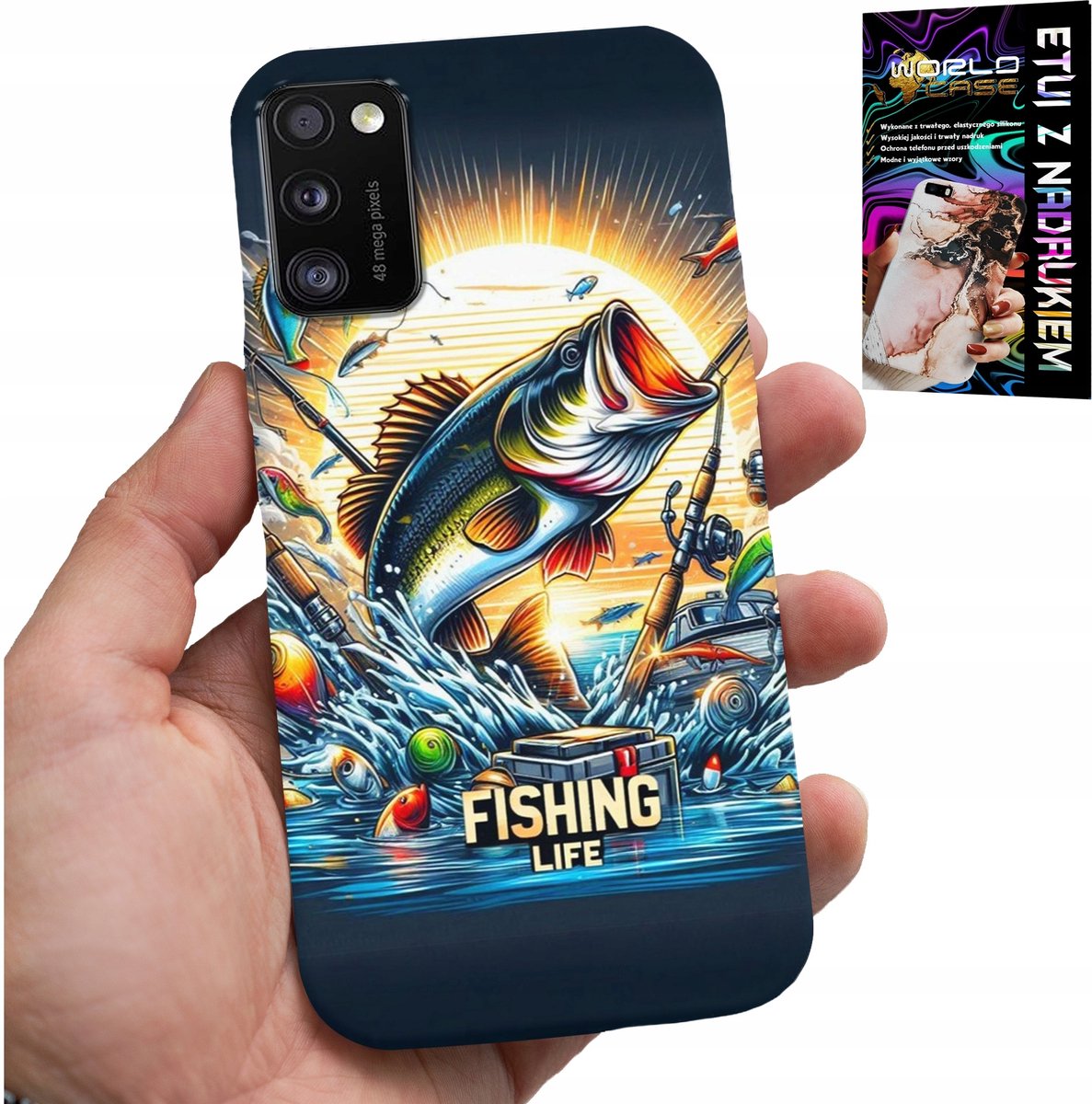 HOESJE VOOR SAMSUNG GALAXY A41 - PATRONEN VOOR VISSERS, VISSEN, KABELJAUW, ZALM