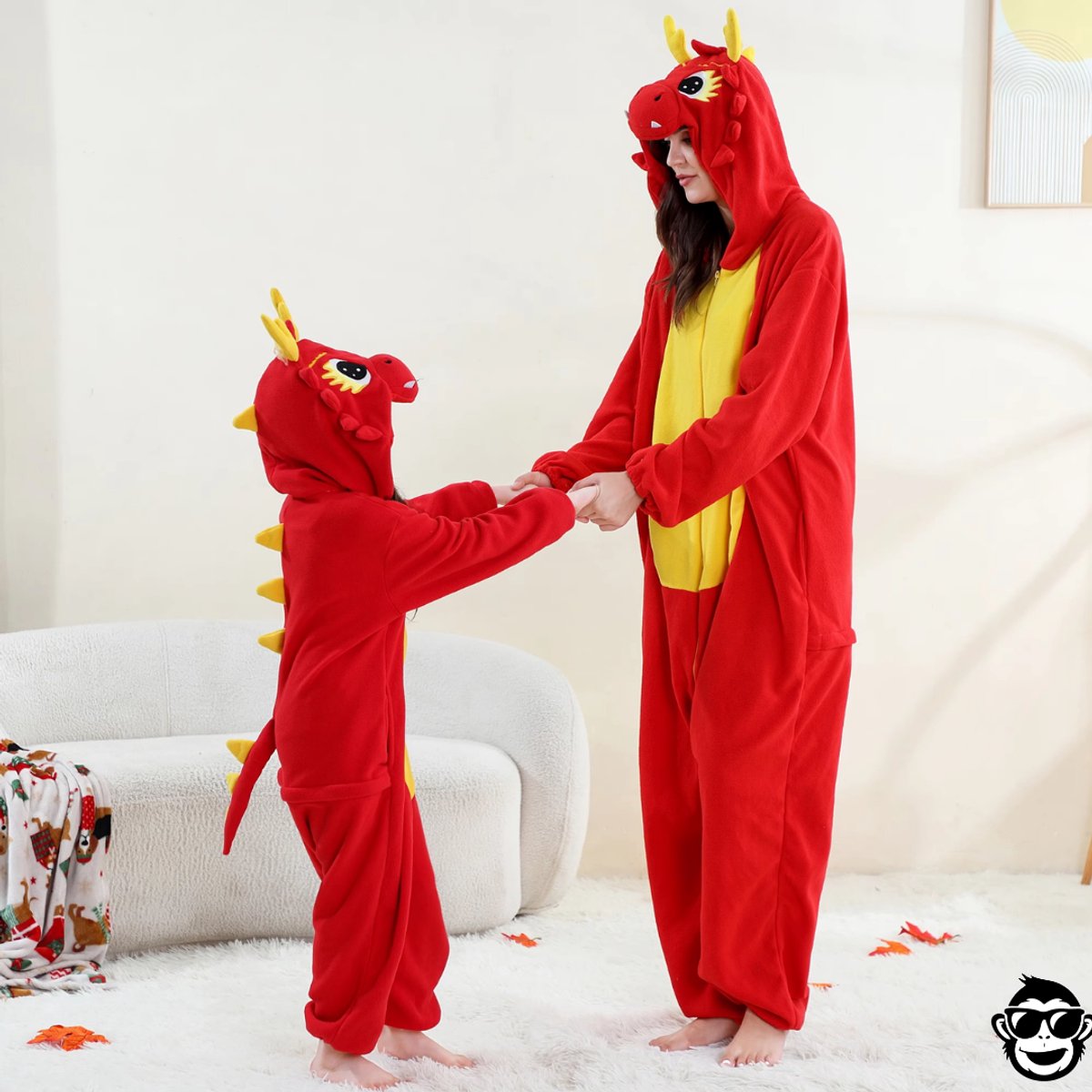 BoefieBoef Dieren Onesie Chinese Draak voor Kinderen 9-12 Jaar – Pyjama Dieren Verkleedpak – Warme Flanel Jumpsuit met Capuchon – Knuffelpak & Huispak – Zwemles – Carnaval, Halloween & Sinterklaas Cadeau – Jongens & Meisjes - Rood Geel — afbeelding 8