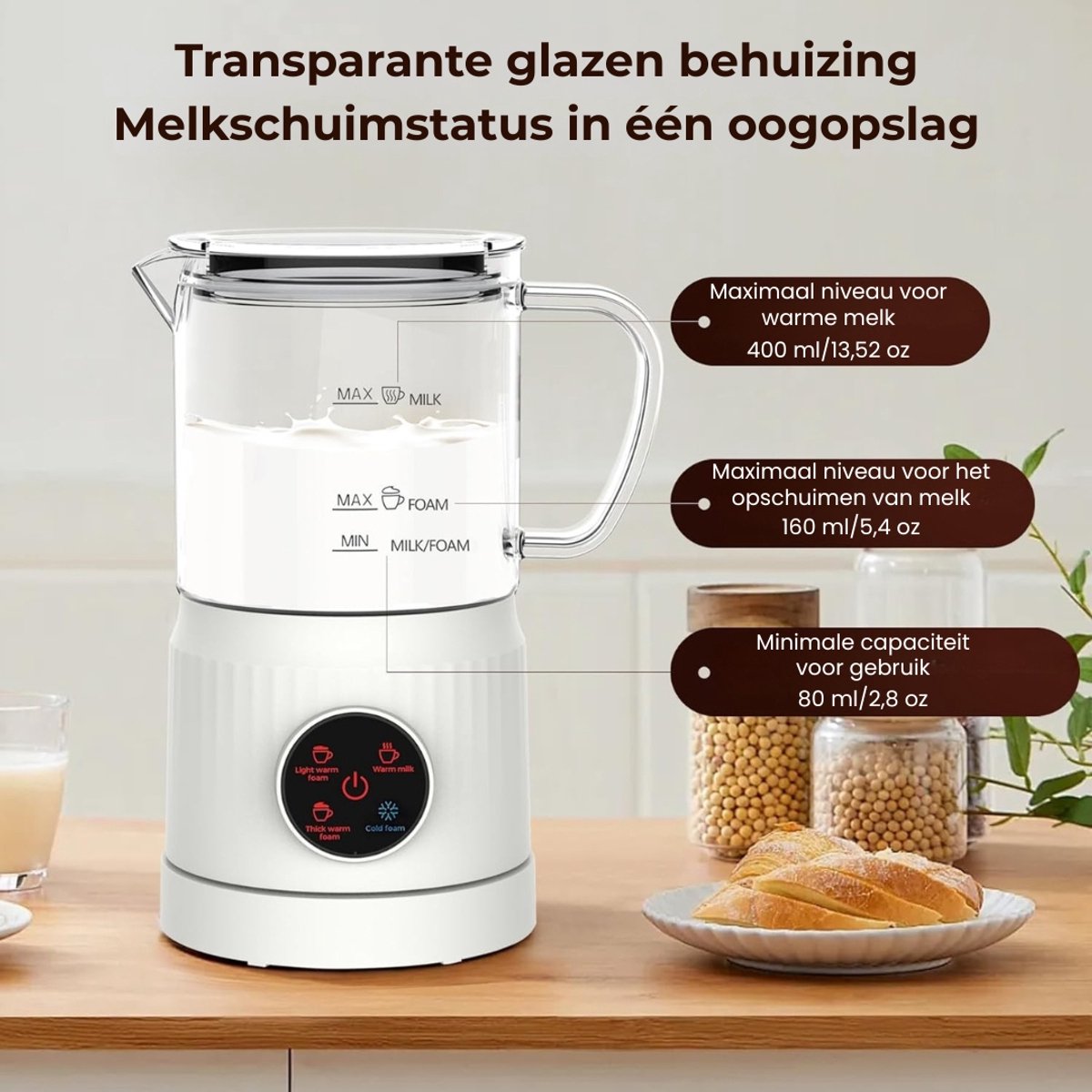 Elektrische Melkopschuimer 4-in-1 – Warm & Koud Melkschuim – Automatische Melkklopper – Stil & Snel – Voor Cappuccino, Latte & Koffie – Anti-aanbak – 300ml — cadeau in Kookcadeaus - foto 4