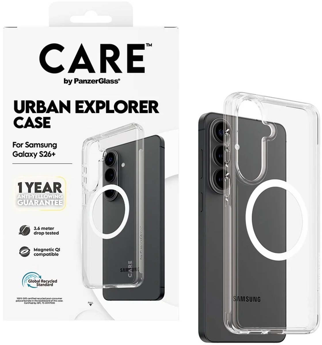 CARE by PanzerGlass Urban Explorer Case - Transparant w. - Wit Qi Samsung Galaxy S26 Plus