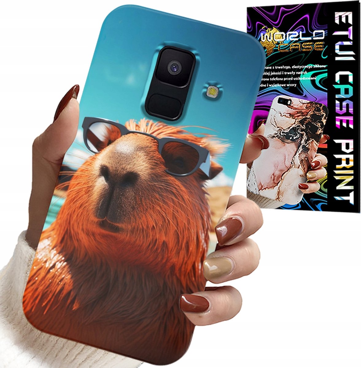 KOFFER VOOR SAMSUNG A6 2018 - SWEET CAPYBARA, CAPIBARA KOFFER + GLAS