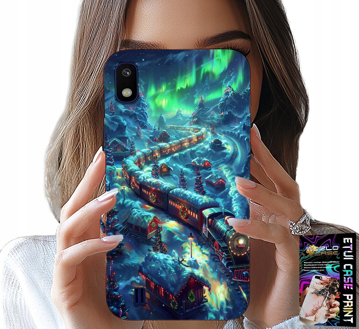 HOESJE VOOR SAMSUNG A10 - TREIN, CHRISTMAS EXPRESS PATROON + GLAS