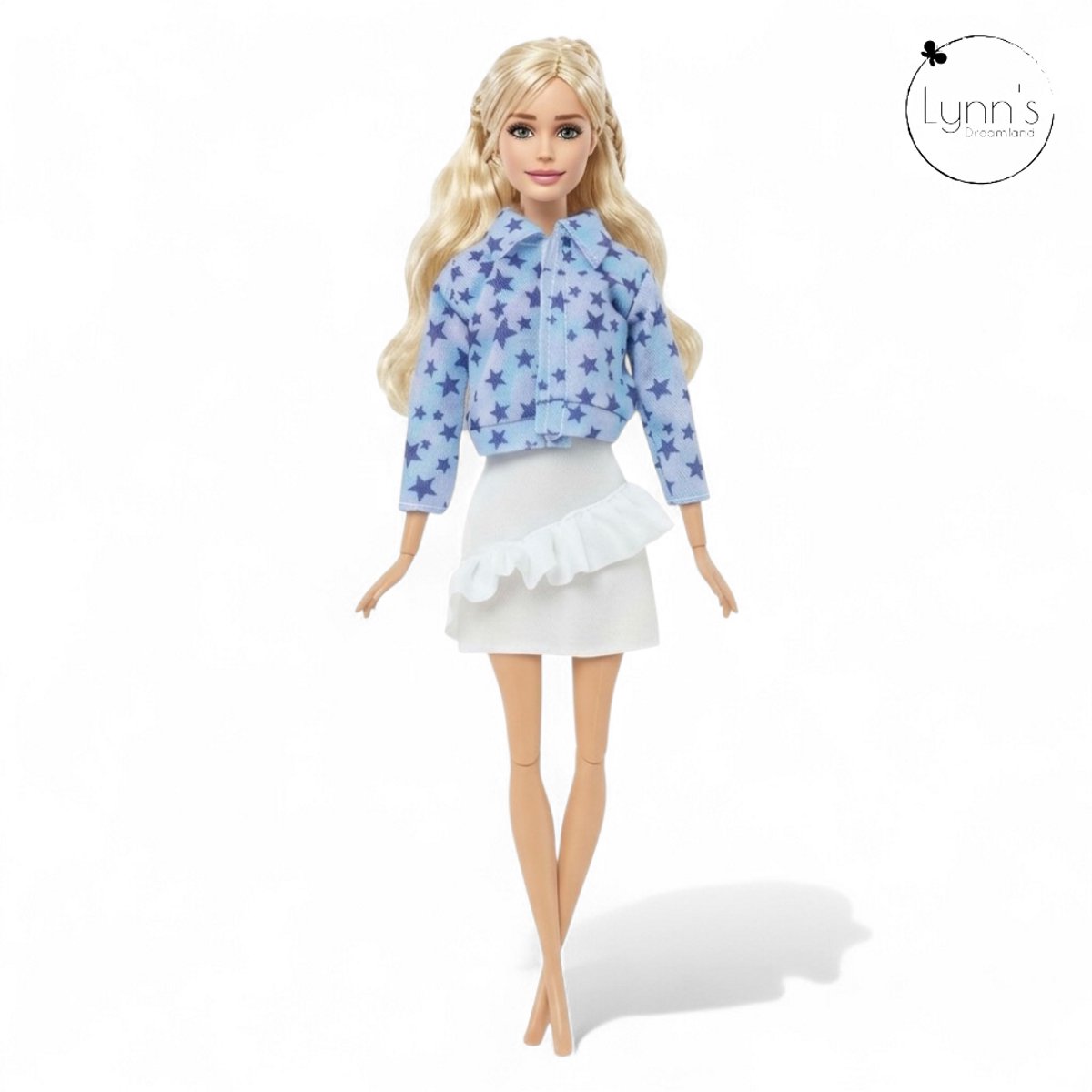 Lynn's poppenkleertjes - Set 'Riley - Geschikt voor modepop - Set van 6 outfits - Jurk, broek, rok, topje, trui, jas - In cadeauzakje — afbeelding 3