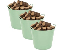 Excellent houseware Flexibele kuip / emmer - 3x - mint groen - 27 liter - kunststof - 42 x 35 cm