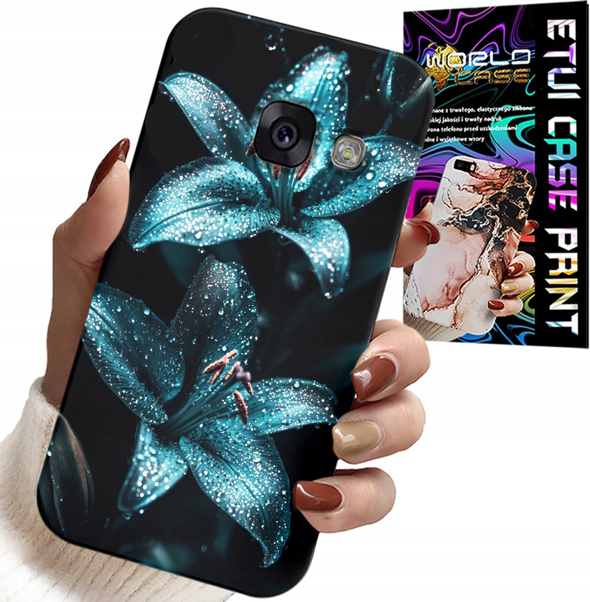 Hoesje voor Samsung A5 2017 - Turquoise leliebloemen behuizing + glas