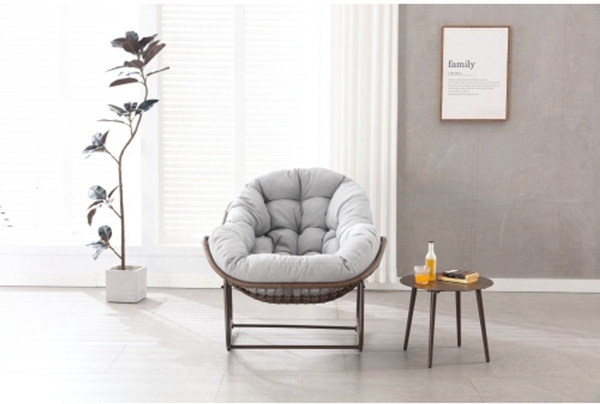 Schommelstoel voor buiten - oversized wicker egg rocking chair met dik kussen - comfortabele lounge stoel voor balkon, veranda, tuin, terras en binnen - grijs