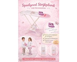 Speelgoed - Strijkplank (opvouwbaar) met strijkijzer en 3 plastic hangers - DeCuevas - Stoffen opbergzakje onderaan de strijkplank