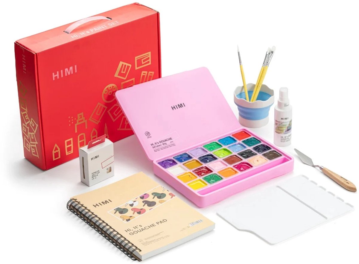 HIMI - Gouache - STARTERSET - set van 24 kleuren - 30g - Roze