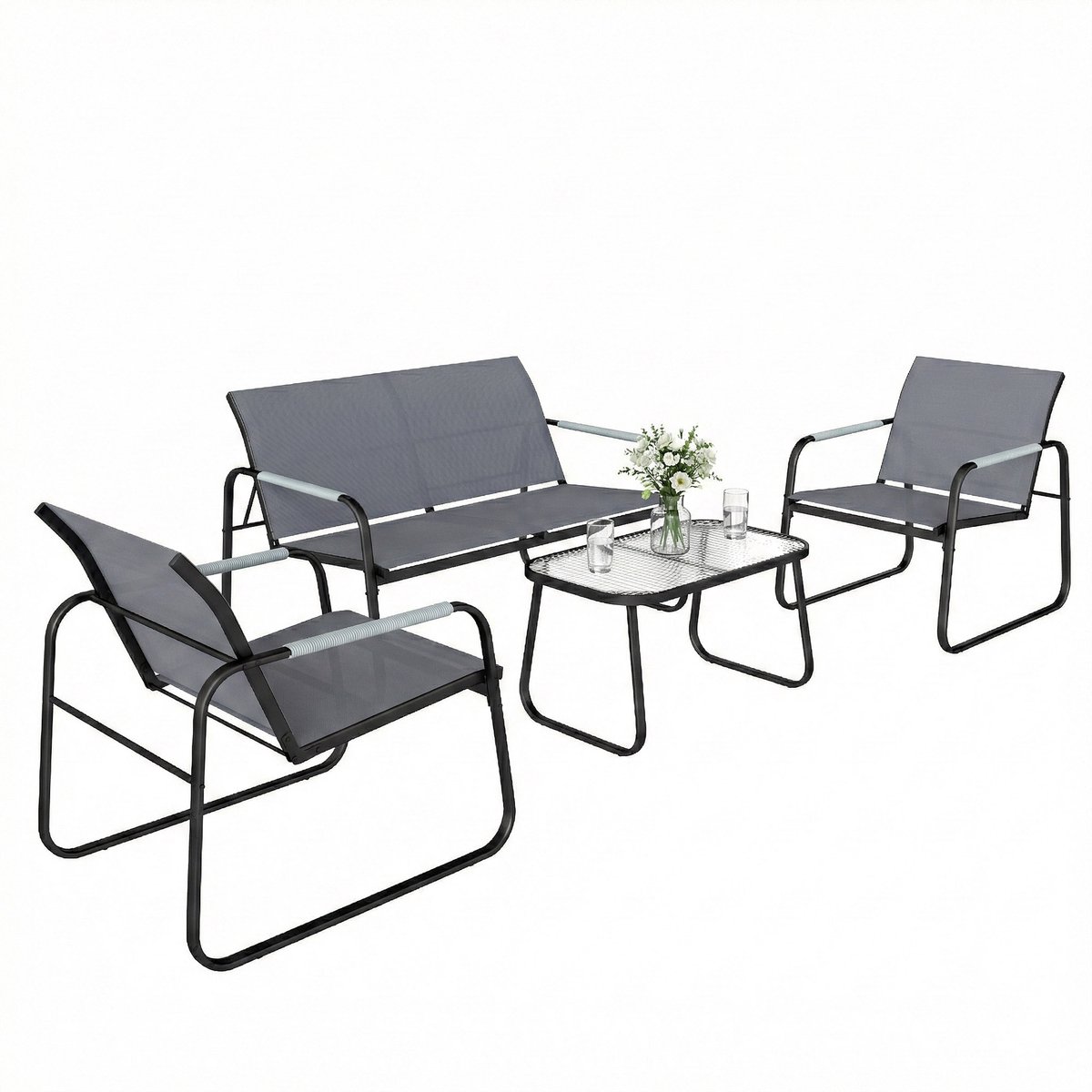 Outsunny-tuinbankstel - Staal, Texteline - Grijs