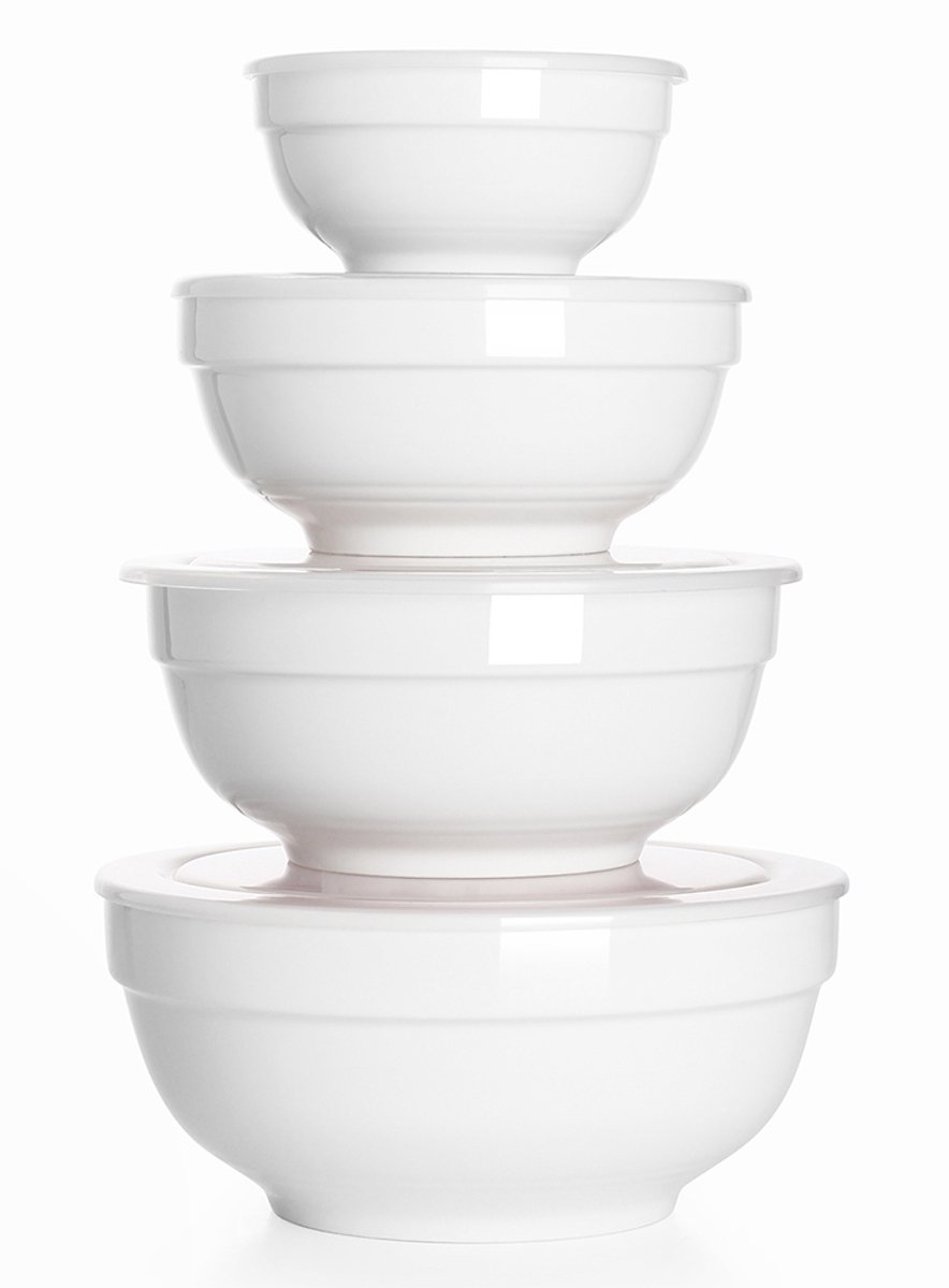 Dowan Keramiekschalen met Deksel – 4-delig – Voedselopslag, keuken