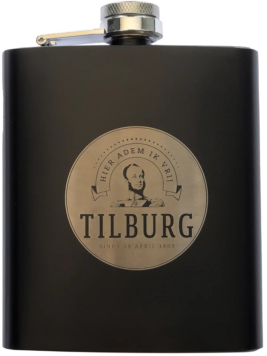 Tilburg Hier Adem Ik Vrij - Flacon- Gegraveerd - RVS Heupfles - Reisfles