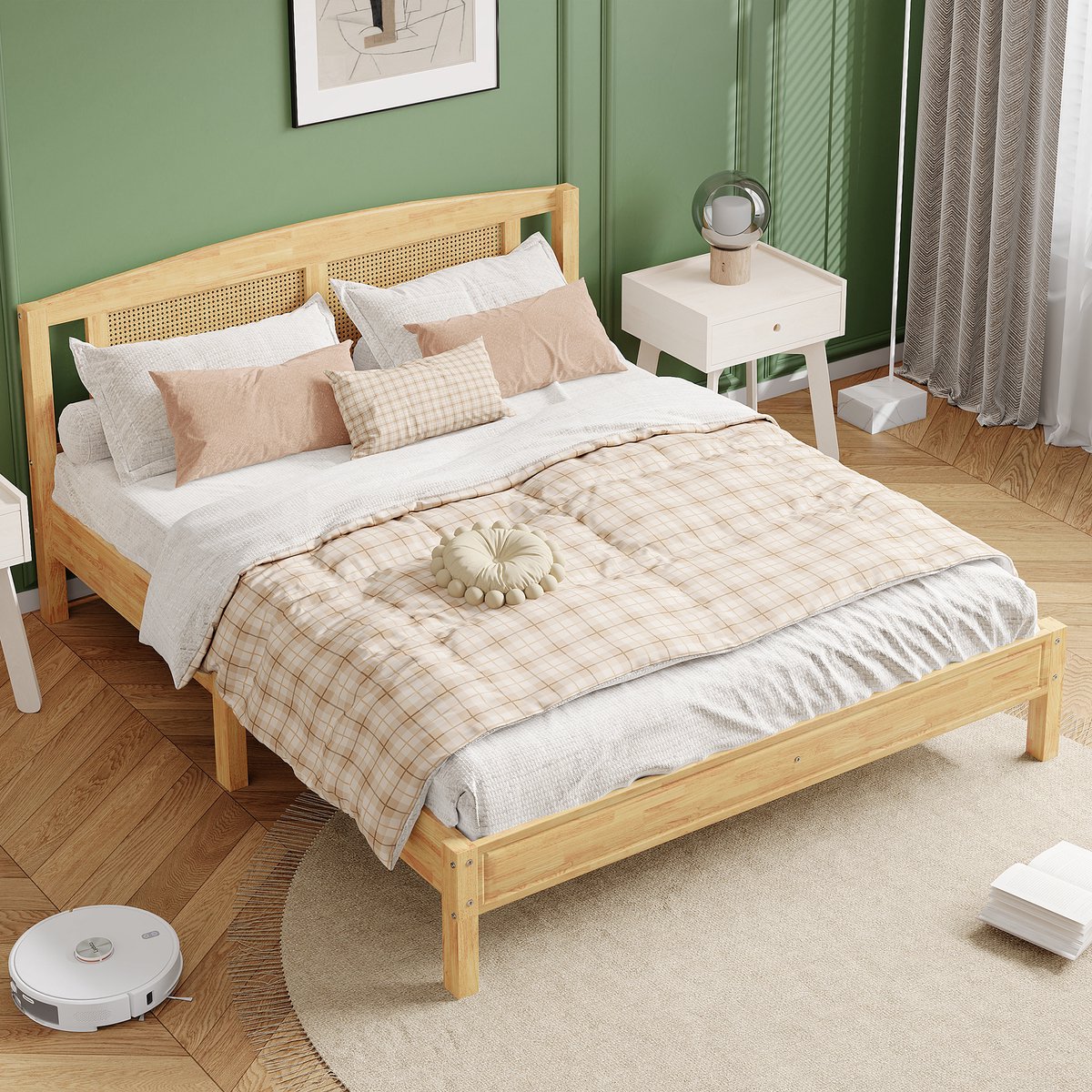 MODENUIT Rotan bed 160x200 cm – Met 15 latten en middenpoten – Voor jeugd en volwassenen – Zonder matras – Naturel