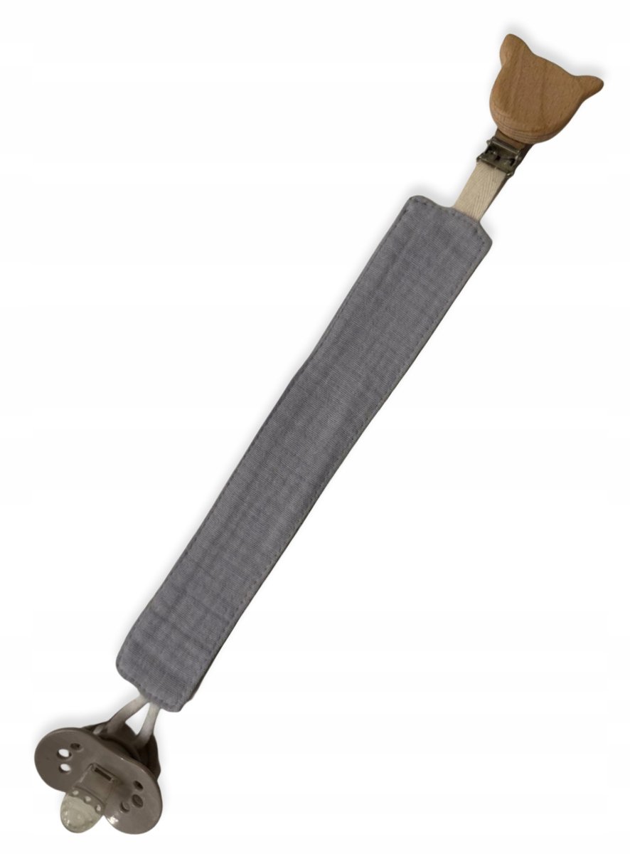 Dartomik Serie - Baby Fopspeen Houder - Muslin Touwtje - Met Houten Clip - Grijs