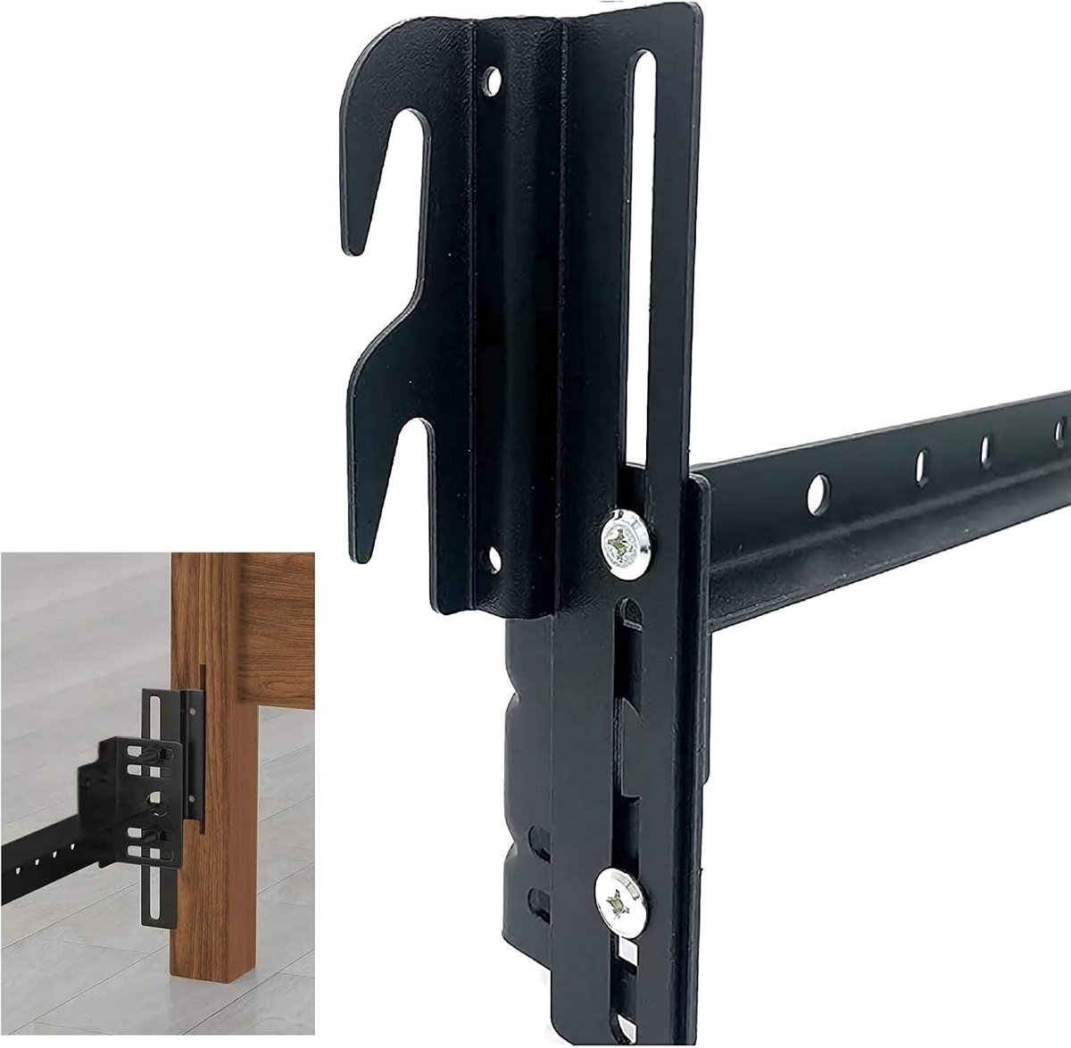 Bed Frame Beugels - Hoofd- Voetbord Adapter - Bedombouw Bevestigen - Verstelbare Hoogte - 2 Stuks Set - Zwart