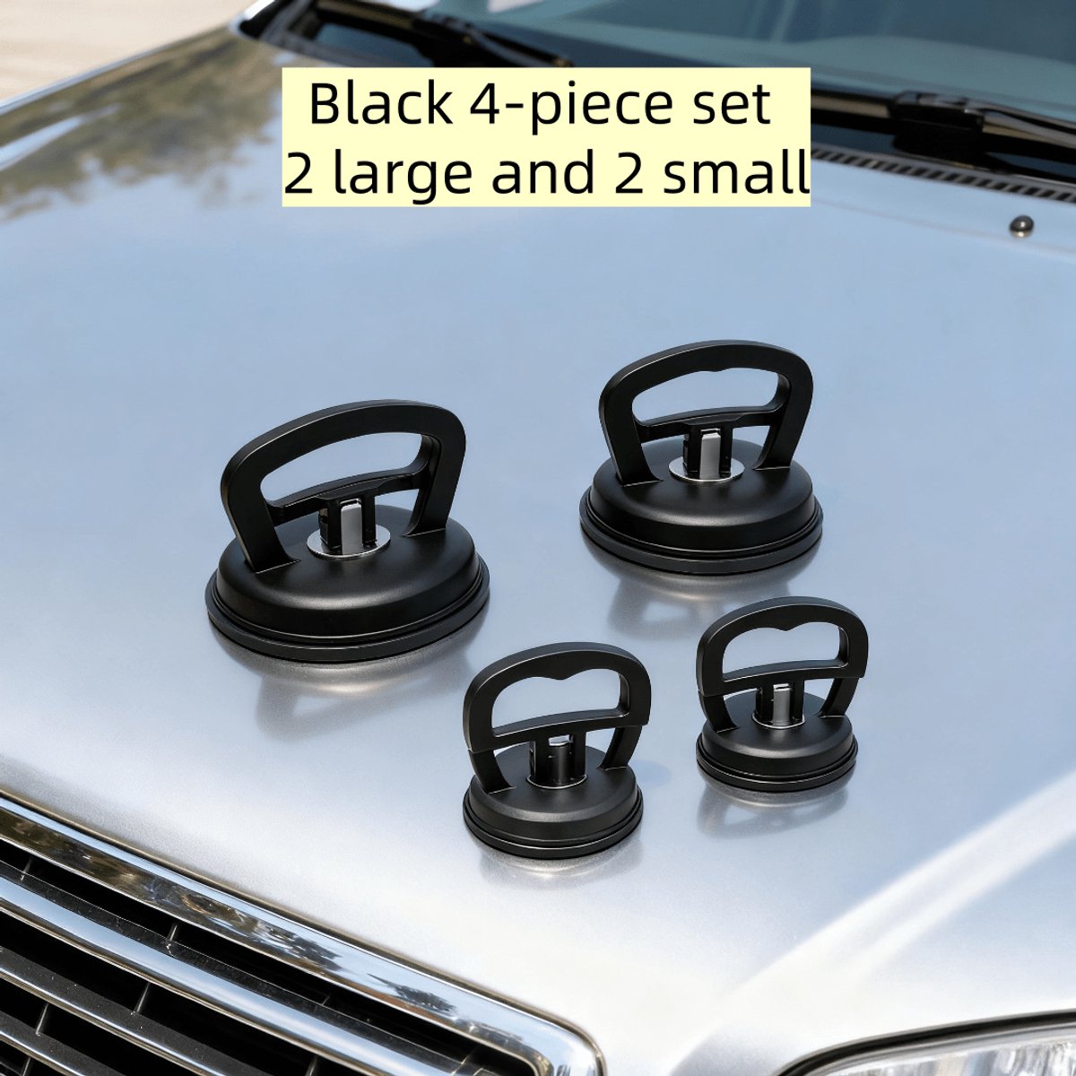 Reparatieset voor autodeuken - 4-delige set (2 grote zuignappen + 2 kleine zuignappen) - helpt bij het rechtzetten van deuken - Zwart