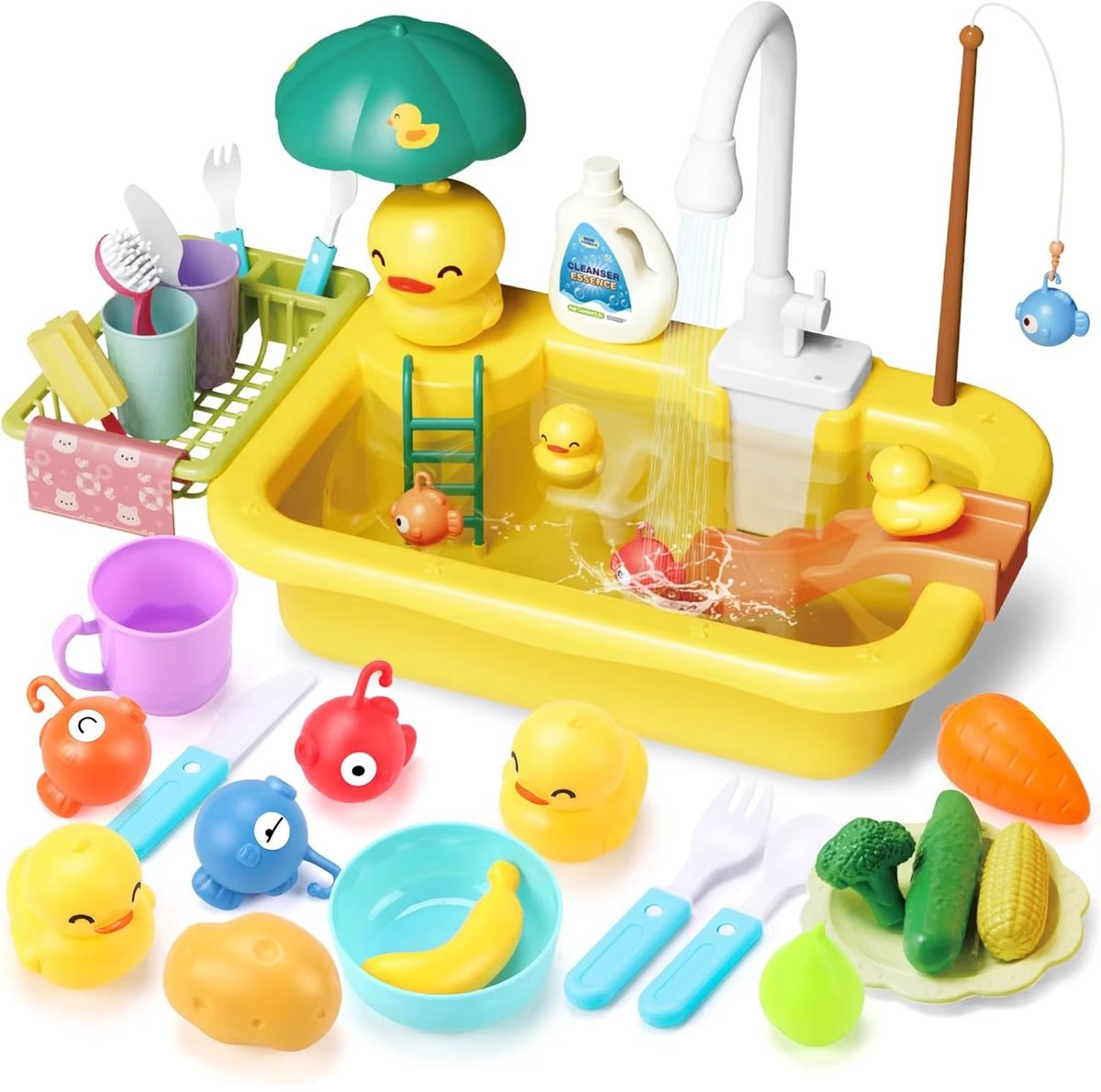 Gootstenen Met Stromend Water, Gootsteen Speelgoed Met Speelgoed, Voedsel En Keukengerei, Zwembad Drijvend Speelgoed Voor Vissen Spelletjes, Kinderen Rollenspel Elektrische Vaatwasser Speelgoed, Strand Speelgoed