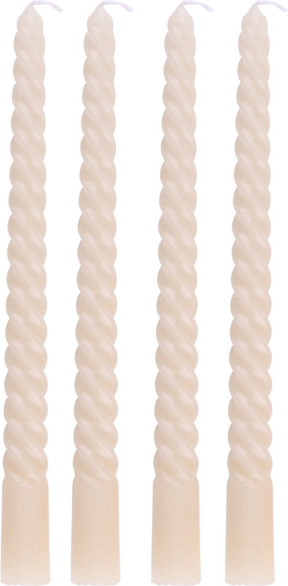 Arti Casa Gedraaide Dinerkaarsen Set van 4 - Beige Kaarsen 25 cm met 5 uur Brandtijd - Twisted Dinerkaarsen voor Kandelaar en Decoratie - Ø2 x 25 cm