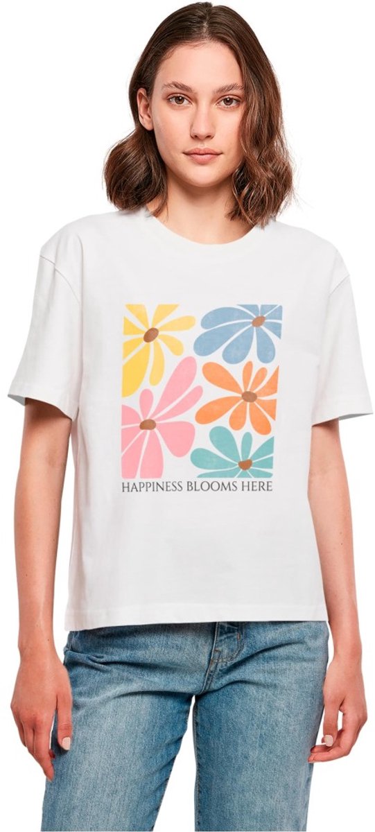 Merchcode - Happiness Blooms Here Dames Tshirt - XXL - Wit