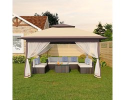 Opvouwbare partytent met horren, 3x3 m – kaki – 4 zijhorren, waterdicht, UV50+, pop-up, in hoogte verstelbaar, dubbel dak