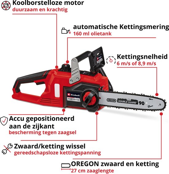 Einhell Accu Kettingzaag FORTEXXA 18/30 Li Solo - Power X-Change - 18 V/Li-Ion - Koolborstelloze motor - Zwaardlengte: 30 cm - Max. Zaaglengte: 27 cm - Excl. accu en lader van Einhell — afbeelding 2