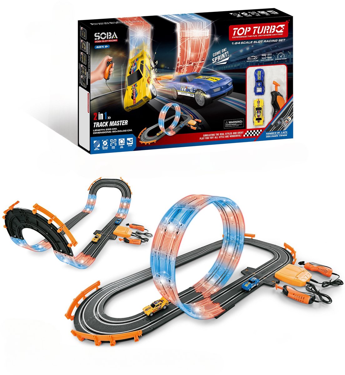 DMG Supply Racebaan - Autobaan Speelgoed - 2 Opstellingen Mogelijk - Dubbele Racebaan met Looping - 2 Auto's - Rondeteller - 3 Meter