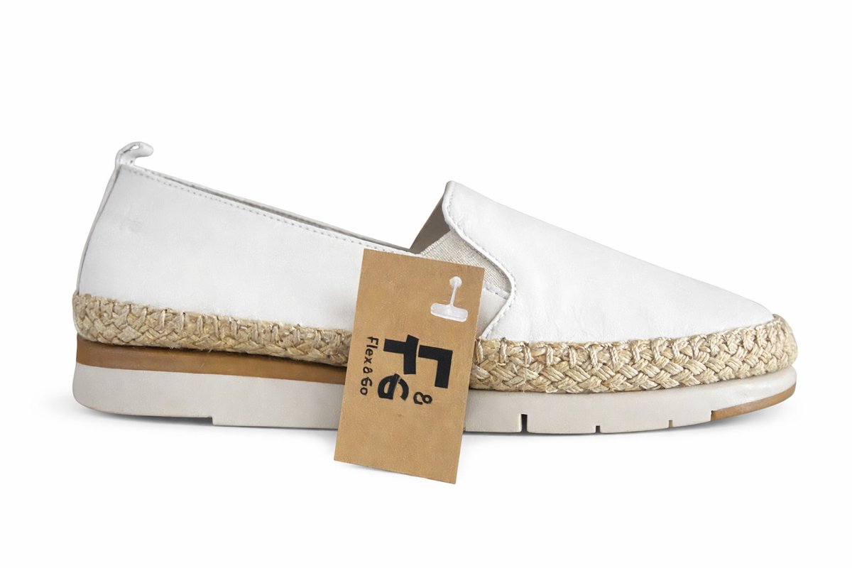 Flex&Go espadrille loafer instapper art. FUSION in wit leer - maat 42