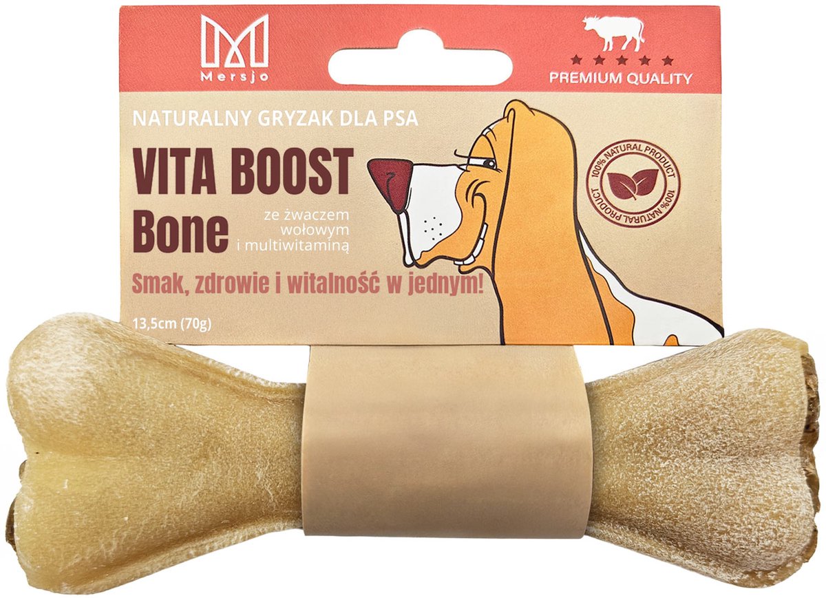 Mersjo Vita Boost Serie - Kauwbot voor Honden - Met Runderpens en Multivitaminen - 13,5 cm - Vitaliteit