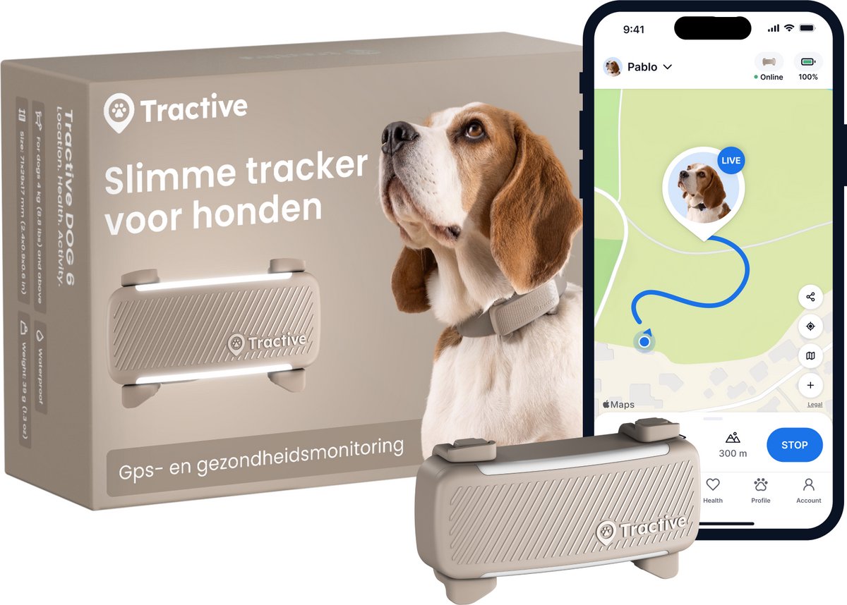 Tractive DOG 6 – Locatie tracker met GPS Gezondheid & Activity functies - Past op meeste halsbanden - Bruin