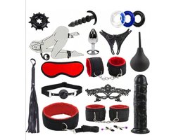 Oneay BDSM Extreme Bondage Set - 17 Delig -SM Handboeien - Dildo - Zweep / Anale plug / Tepelklemmen - Sex Toys voor Koppels - Seksspeeltjes voor mannen en vrouwen - Sex Pakket en Toys - rood