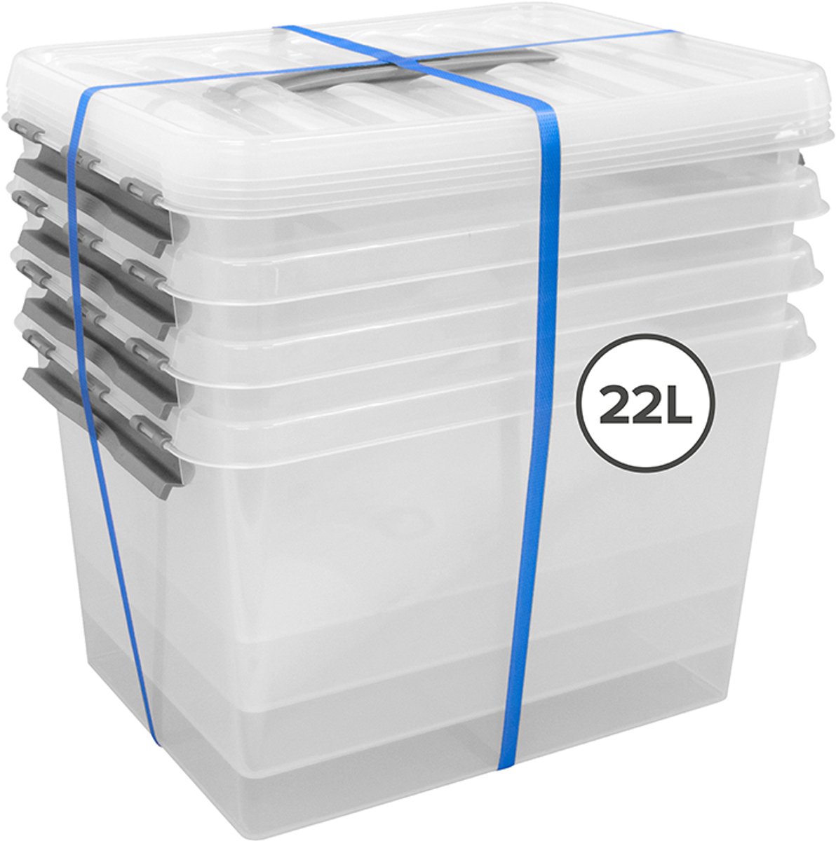 Sunware - Q-line opbergbox 22L - Set van 4 - Transparant/grijs