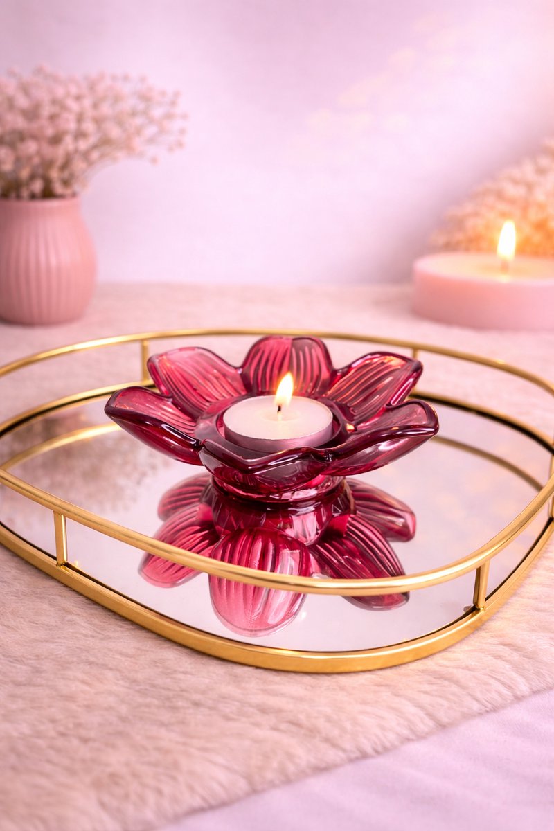 Bloemvormige Paarse Waxinelichthouder | Viva Femme | Kaarsen | Decoratie | Cadeau