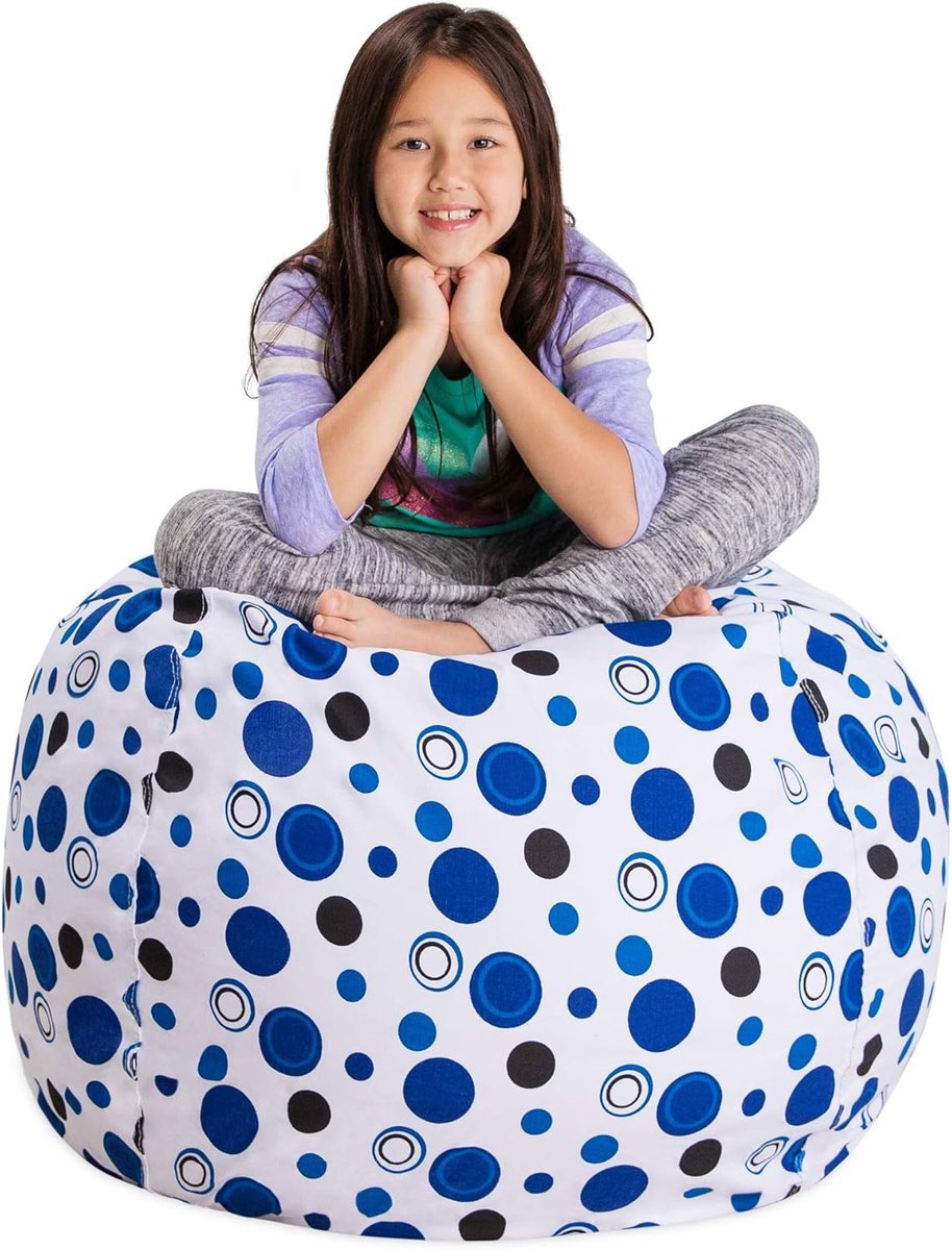 Opbergstoel Hoes - Speelgoed Organisator - Kinderkamer Opruimen - Grote Capaciteit - 38 Inch - Blauw Wit