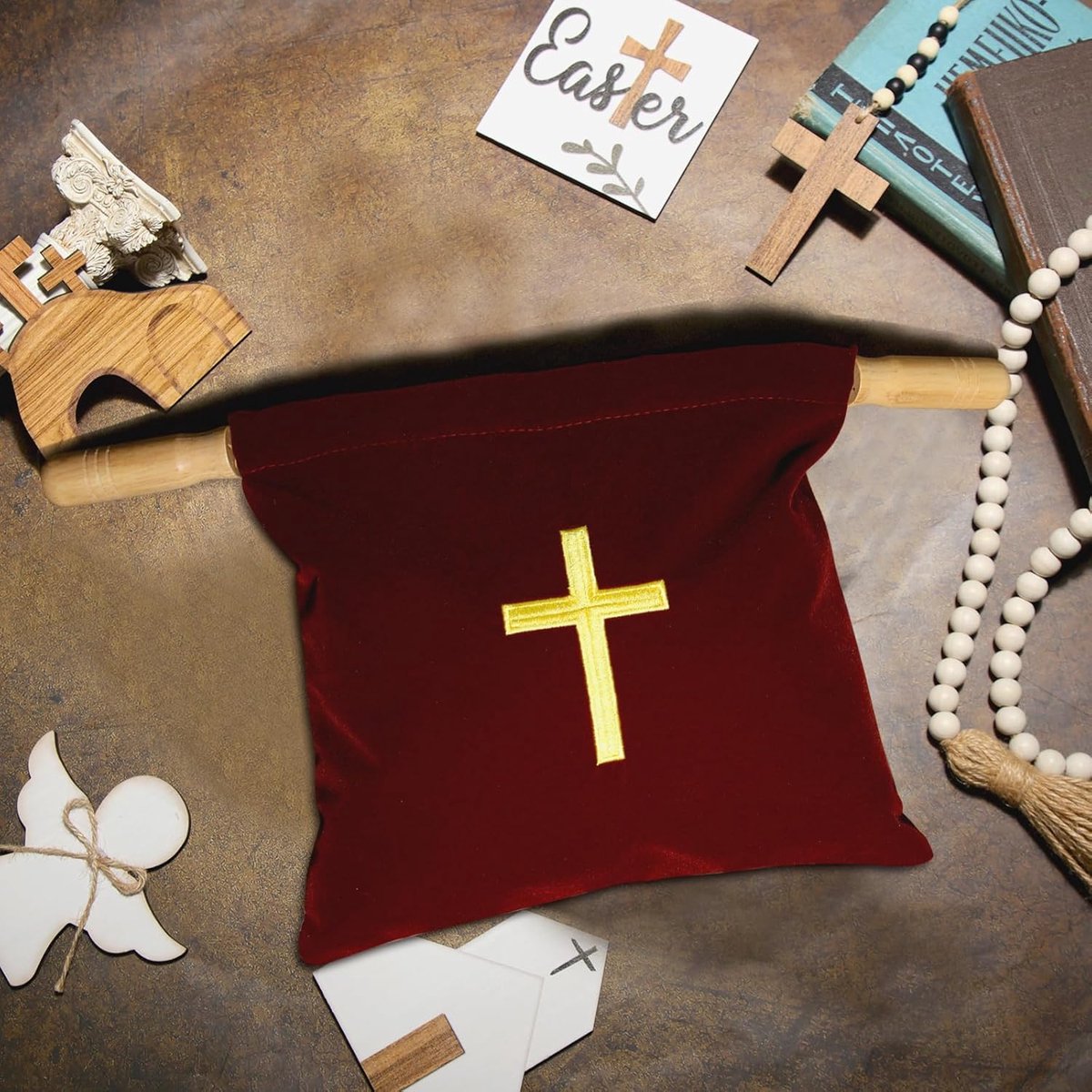 Kerkoffertas - Offerentas - Religieuze bijeenkomsten - Fluwelen stof - 25.5 cm - Rood