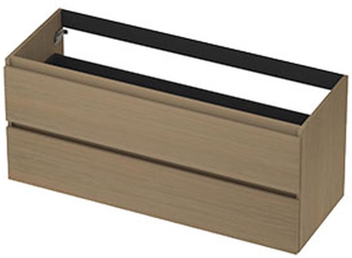 INK - Onderkast 2 Laden Greeploos met Houten Keerlijst - 1200x450x520 Mm - Olijf Eiken