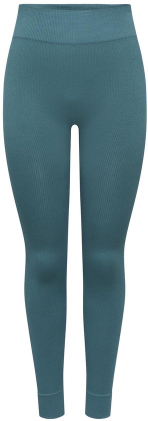 Blauwgroene geribbelde sportlegging, voorkant.