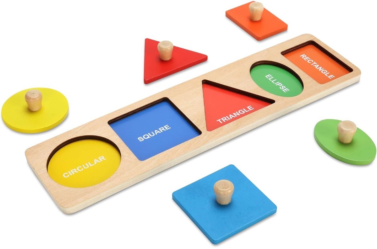 Montessori Vormen en Kleuren Puzzel Bord - Grote Houten Puzzel met 5 Grote Grepen voor Peuters 3+ jaar, Educatief Speelgoed voor Vormherkenning