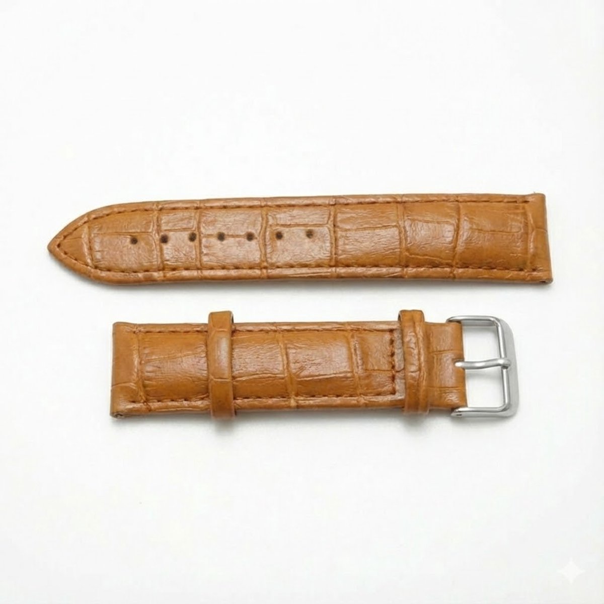 Lichtbruin horlogebandje 20 mm geschikt voor dames en heren met krokodillenlook structuur en zilverkleurige gesp, smal vervangend horloge bandje met stiksel