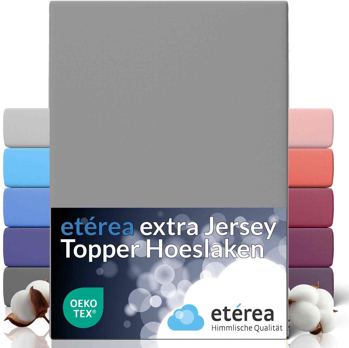 etérea Extra Jersey Hoeslaken 140x200 - 160x220 cm - Topper 10 cm - Oekotex - 100% katoen - Grijs
