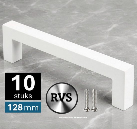 Poignées Acier inoxydable blanc - Poignée Blanc 128 mm - 10 pièces - Poignées d'armoires - Poignées de meubles - Poignée de cuisine - Poignées d'armoires - Poignées d'armoires de cuisine - Poignée de meuble - Poignées de portes - Poignée de cuisine