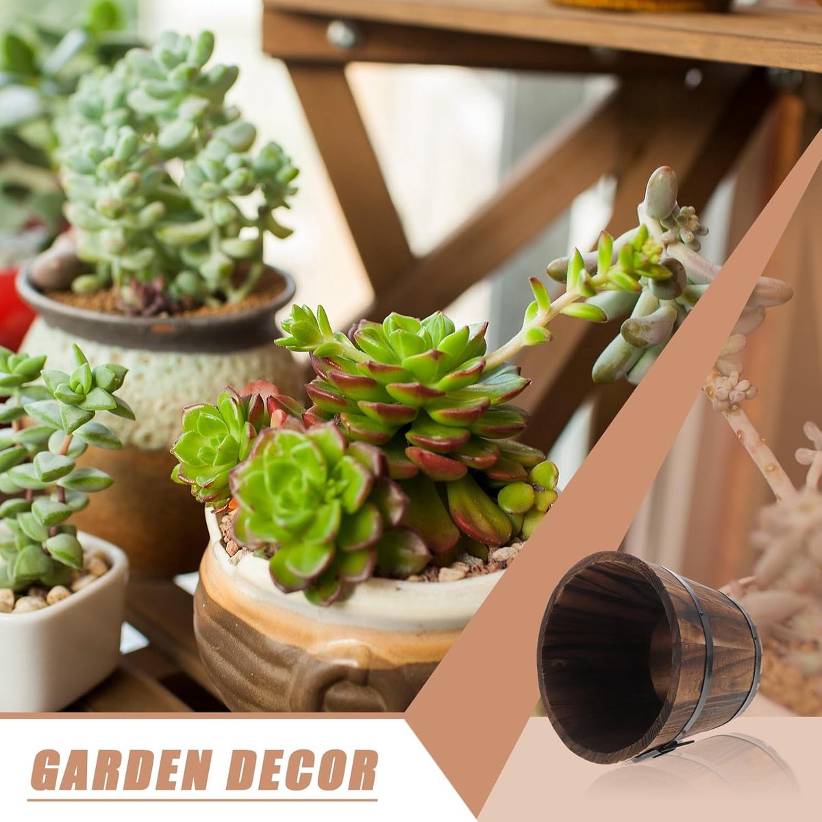 Candala 2 stuks houten bloempotten, houten vat, retro houten emmer, rustiek vat, bloemen, pot, container, bloembak, plantenbak, thuis, balkon, tuindecoratie