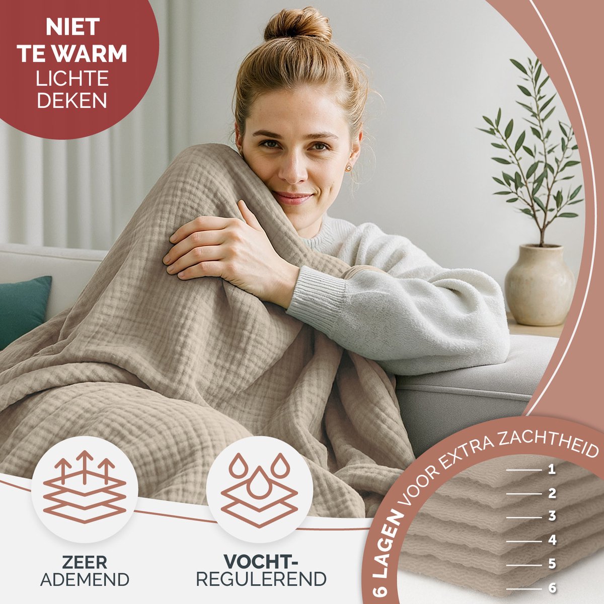 Blumtal Bedsprei Katoen Mousseline - OEKO-Tex gecertificeerd - Lichtgewicht sprei - 200 x 230 cm - Beige — cadeau in Wonen & Interieur - foto 3