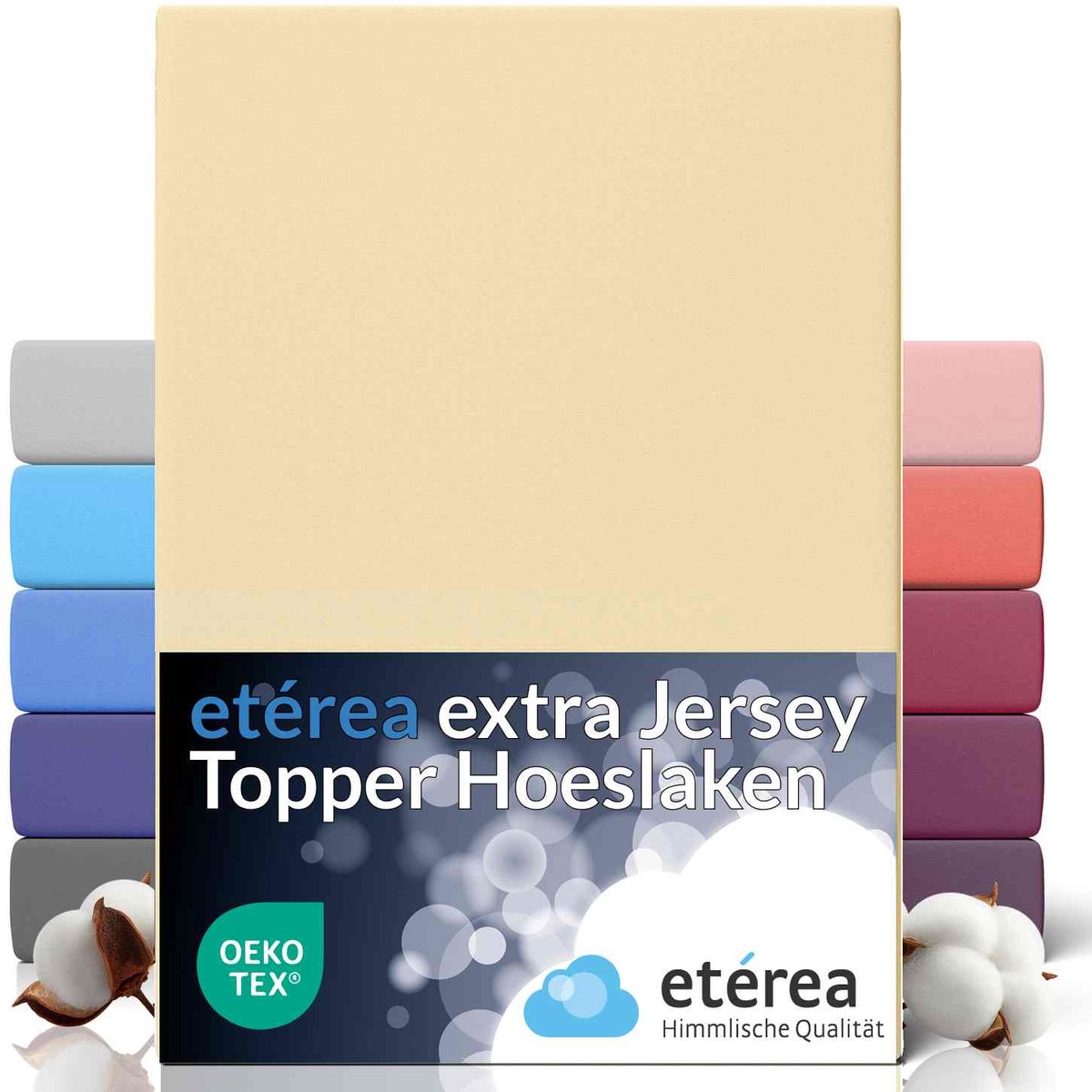 etérea Extra Jersey Hoeslaken 90x200 - 100x220 cm - Topper 10 cm - Oekotex - 100% katoen - Ivor