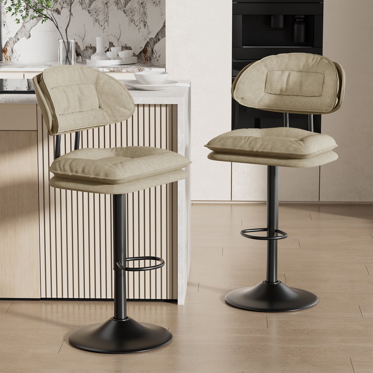 Hawthyhome - Landelijke Serie-Set van 2-techno stof-Verstelbar Draaibaar Ergonomisch-Beige-Veelzijdig Stijlvol
