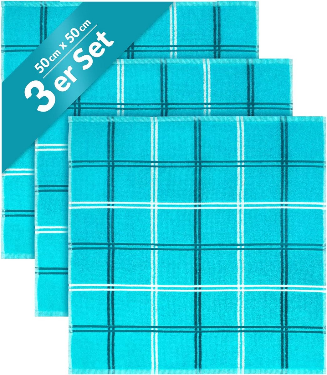 Set van 3 Badstof Keukendoeken Nautic Groen Katoen 50x50 cm